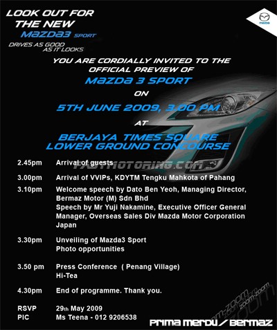 Mazda 3 Launch Invitation