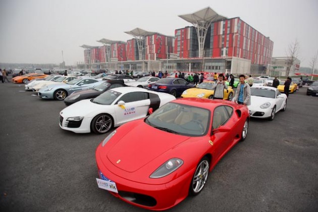 Members of the Beijing Super Sport Car Club park 50 sports cars  630x420 Demand For Super Cars Is Surging In China