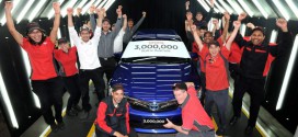 Toyota workers celebrate production of the three-millionth Toyota in Australia, a Camry Hybrid (Camry hL model shown)